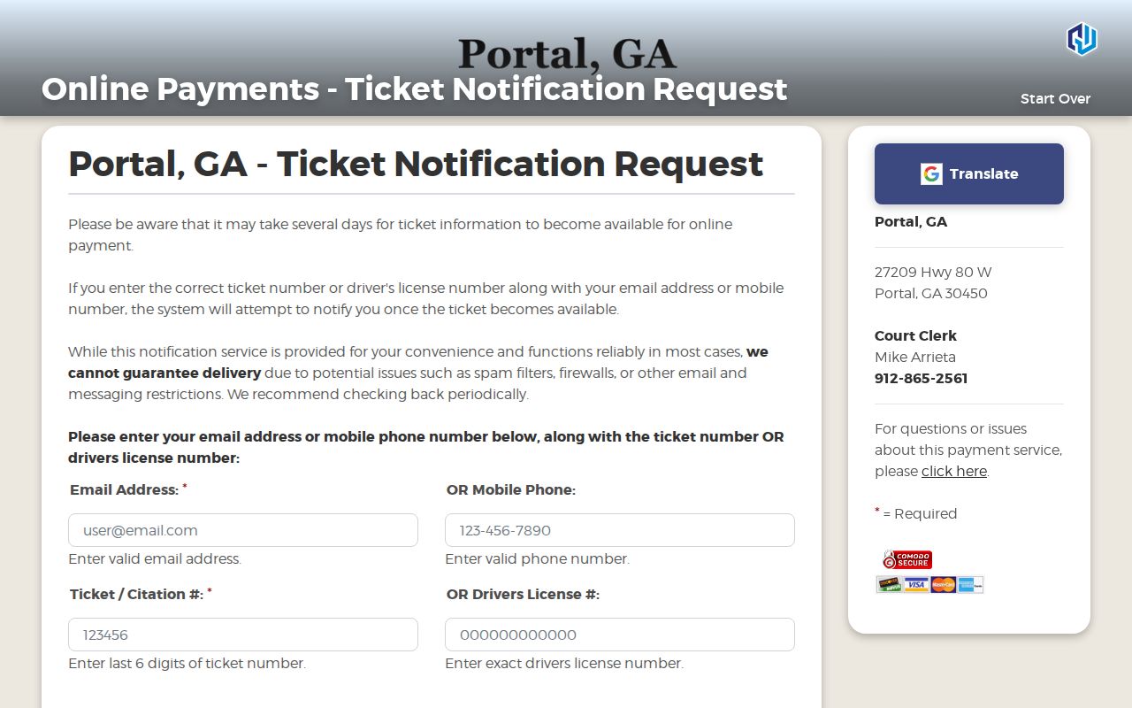 Government Window citation notification fields used for Hazlehurst ticket tracking